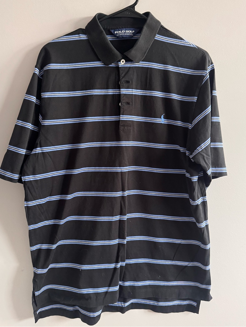 Polo Golf Ralph Lauren Men’s Medium Black Blue Stripe Pima Cotton Polo Shirt